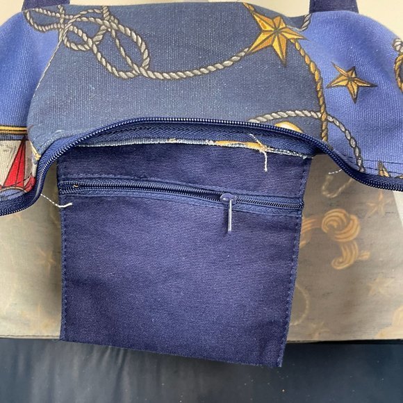 Vintage Gloria Vanderbilt Blue Canvas Nautical Anchor Large Duffel Bag - Picture 9 of 9